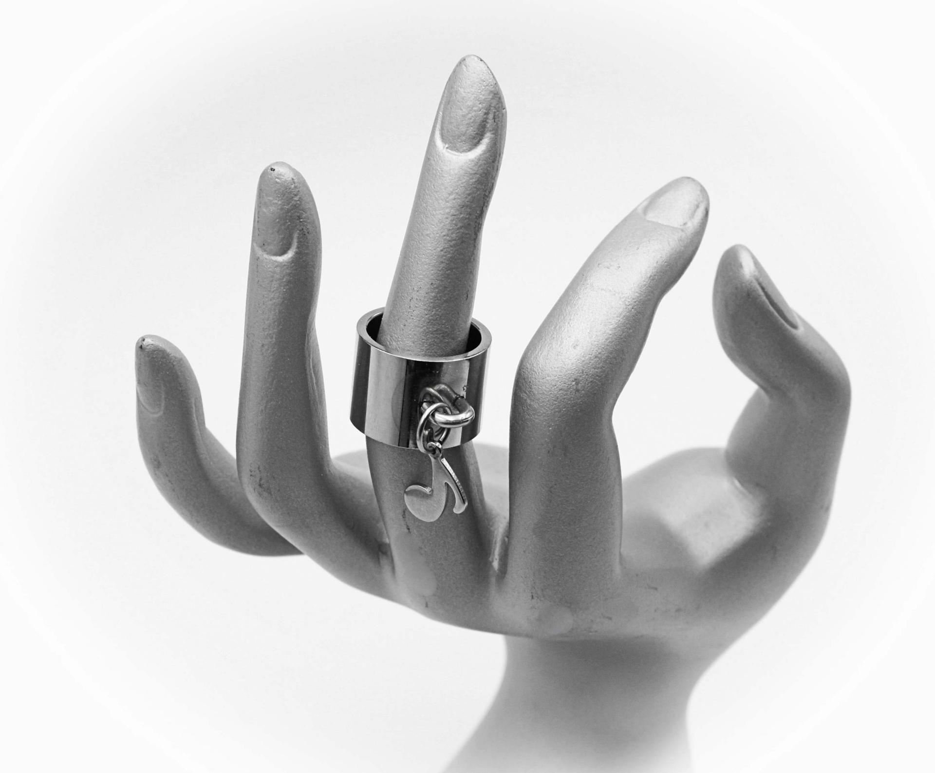 Wide Ring With Music Note Dangle Charm Stainless Steel