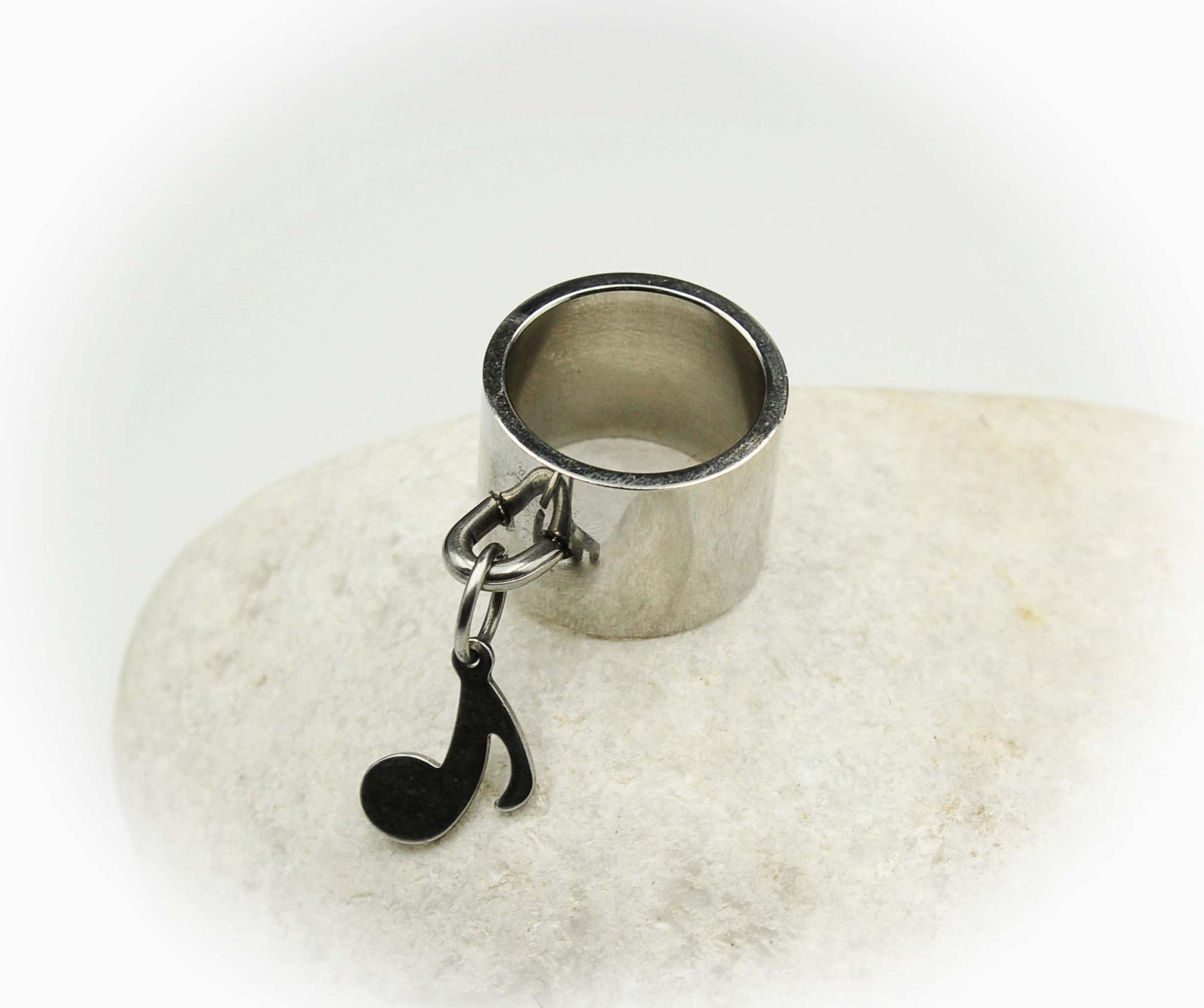 Wide Ring With Music Note Dangle Charm Stainless Steel