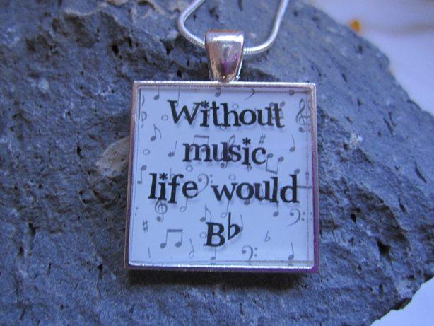 Without Music Life Would Bb - Funky Square Resin Pendant