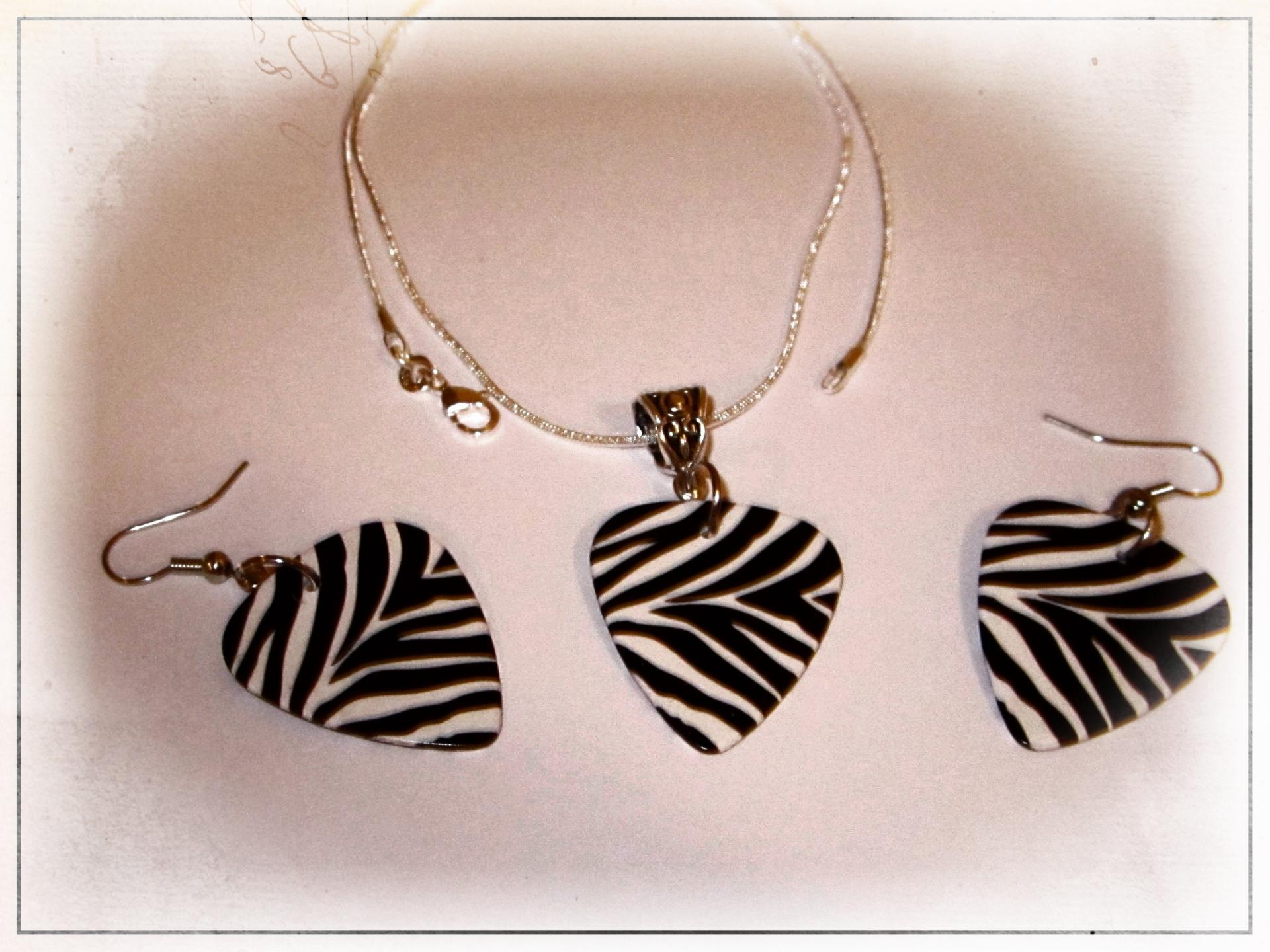 Animal Print Guitar Pick Necklace and Earrings