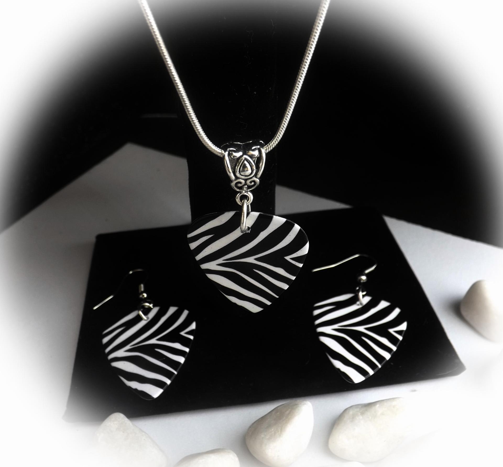 Animal Print Guitar Pick Necklace and Earrings