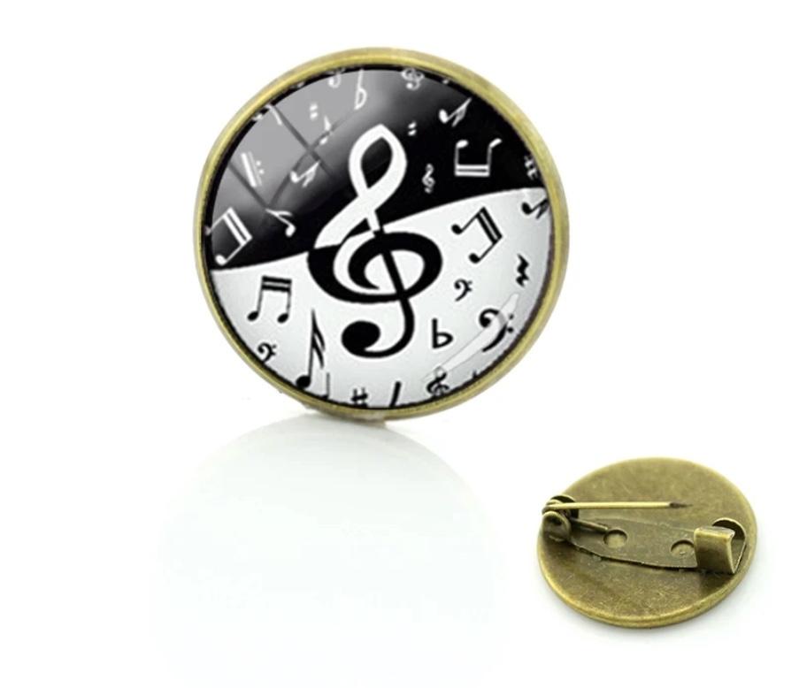 Music Notes Medley Glass Cabochon Brooch