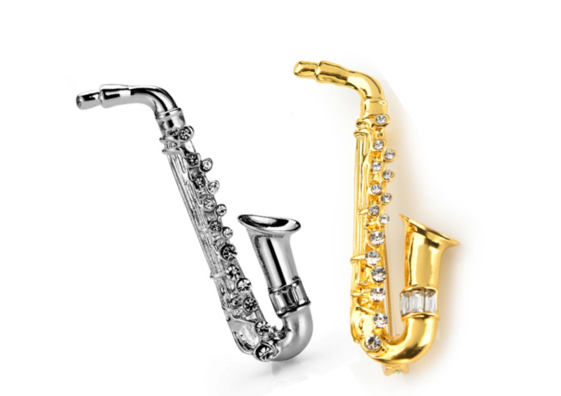 Statement Saxophone Crystal Brooch
