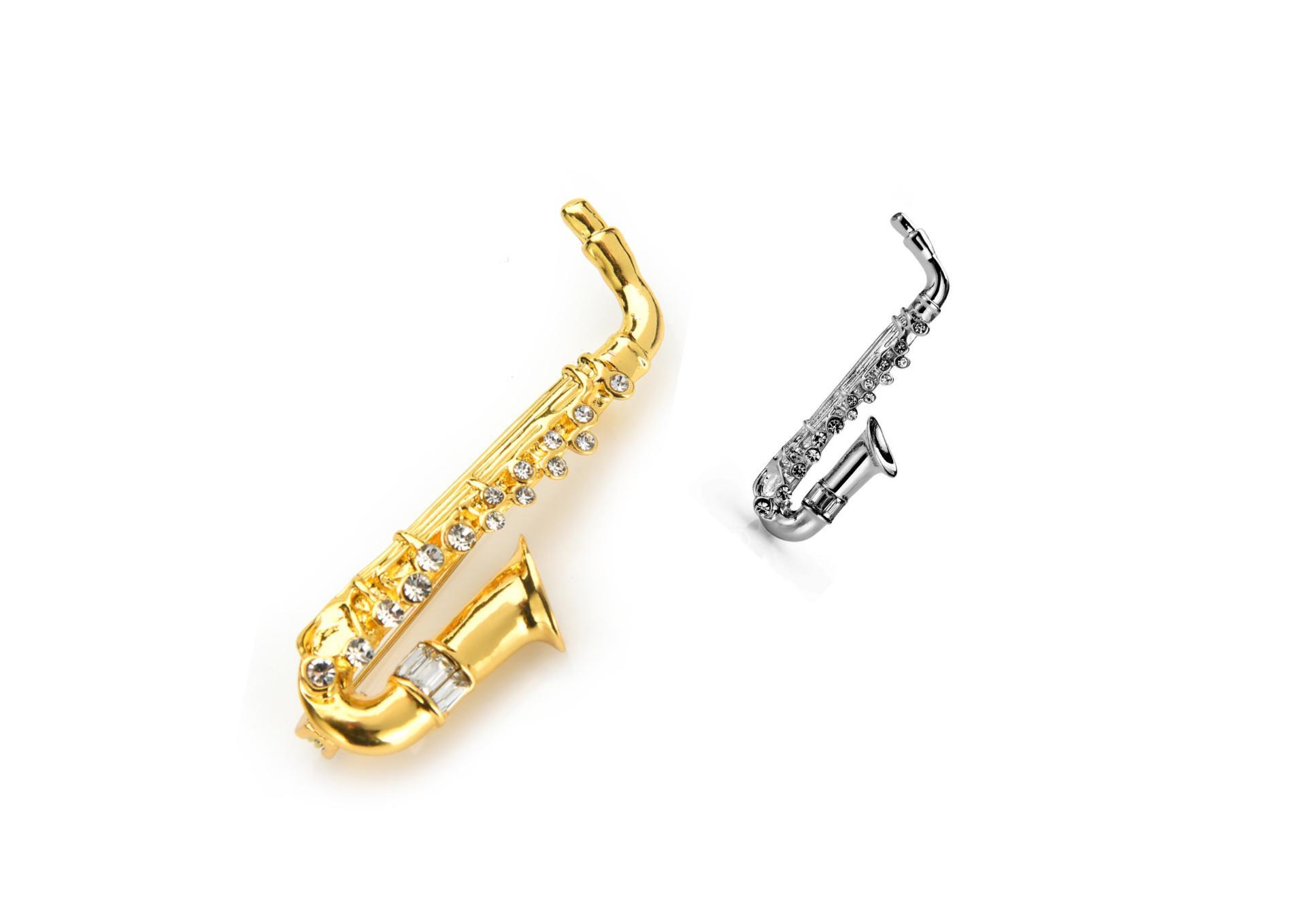 Statement Saxophone Crystal Brooch