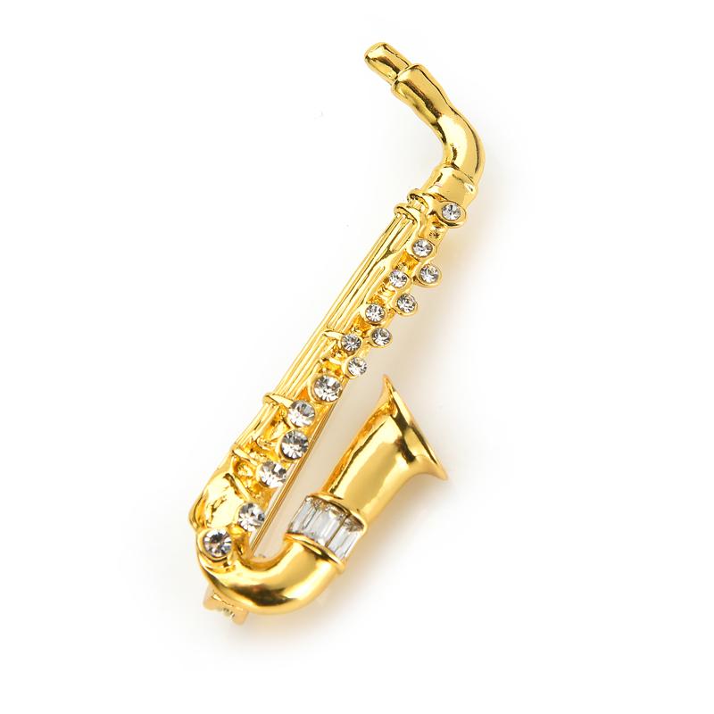 Statement Saxophone Crystal Brooch
