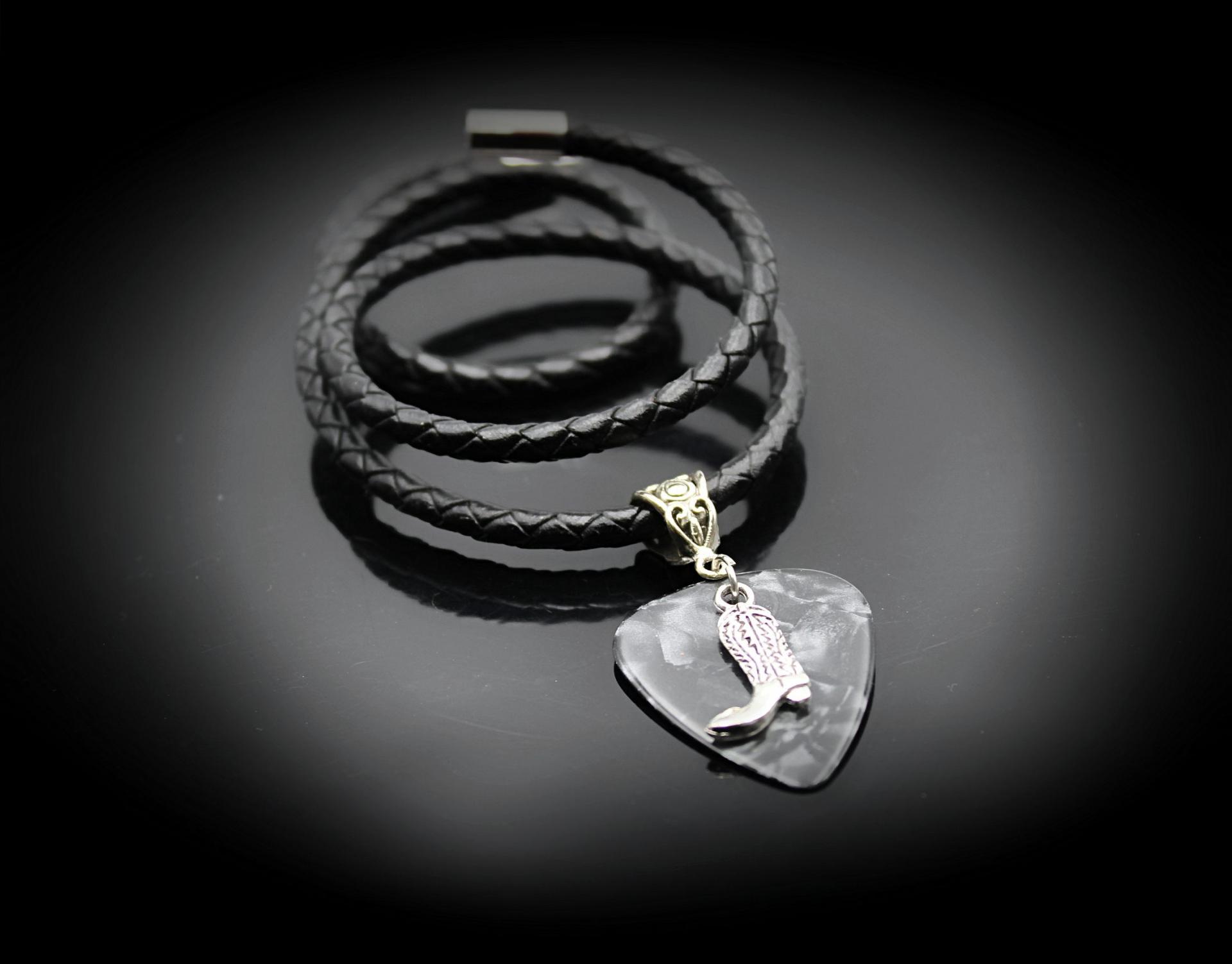 Cowboy Boot Necklace or Choker on Guitar Pick 