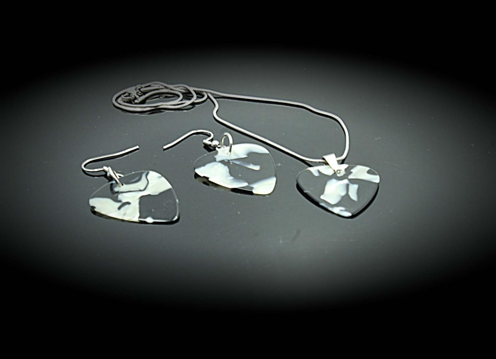 Cowhide Guitar Pick Earrings and Necklace
