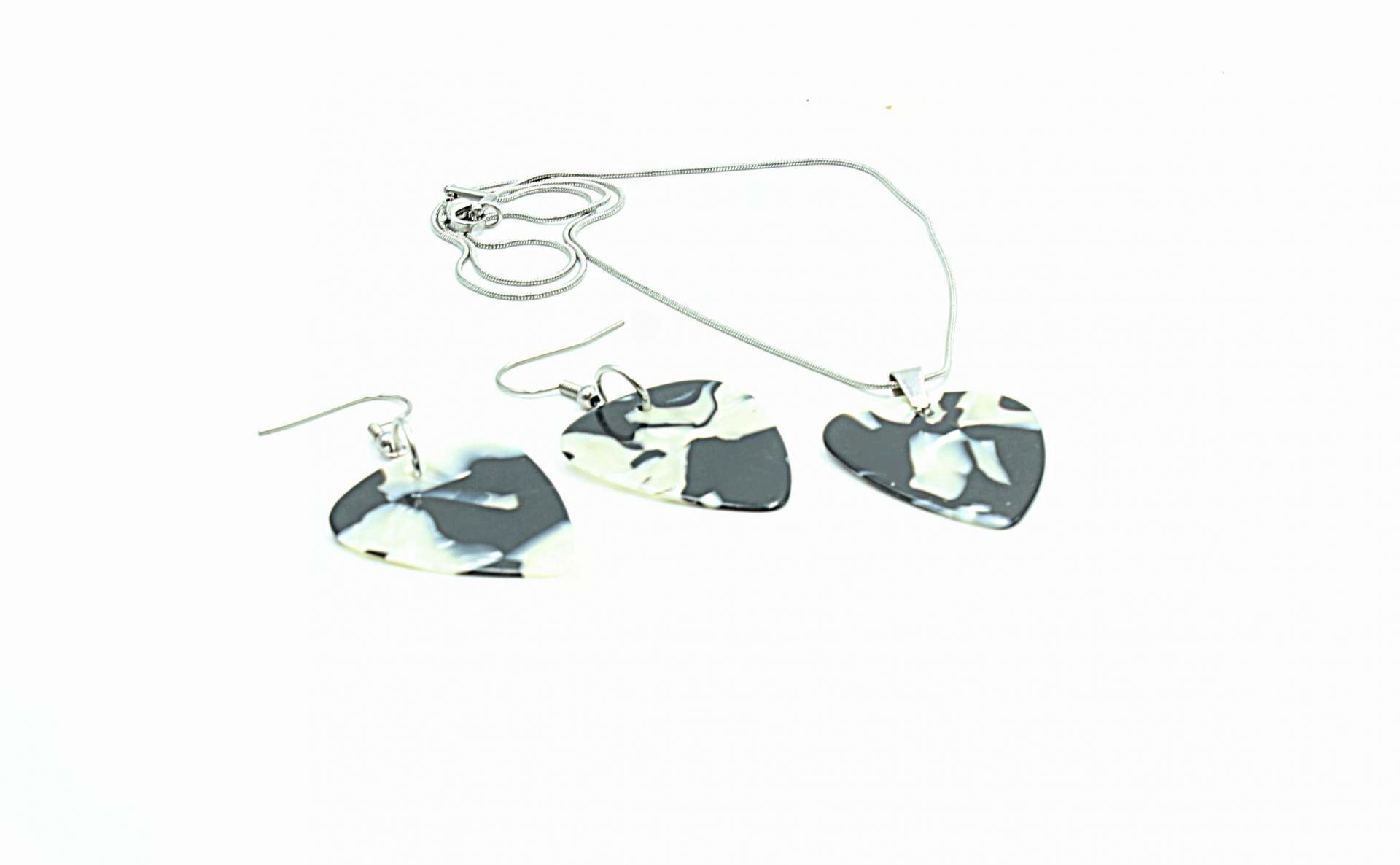 Cowhide Guitar Pick Earrings and Necklace