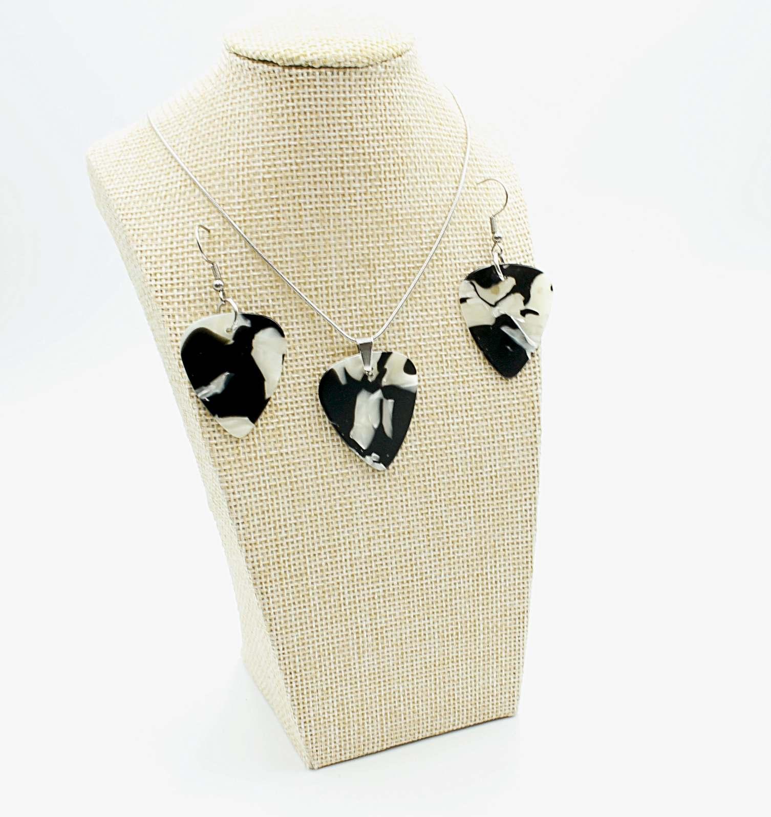 Cowhide Guitar Pick Earrings and Necklace