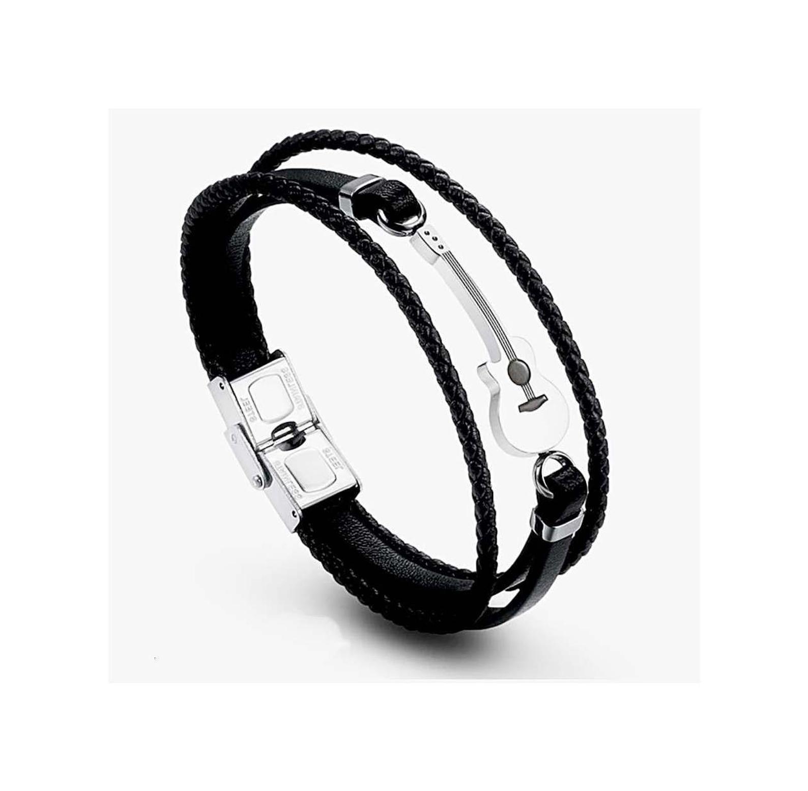 Acoustic Guitar Bracelet - Stainless Steel and Leather