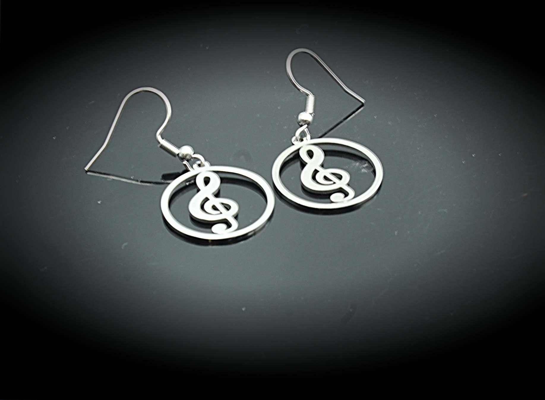 Treble Clef Circle Drop Earrings