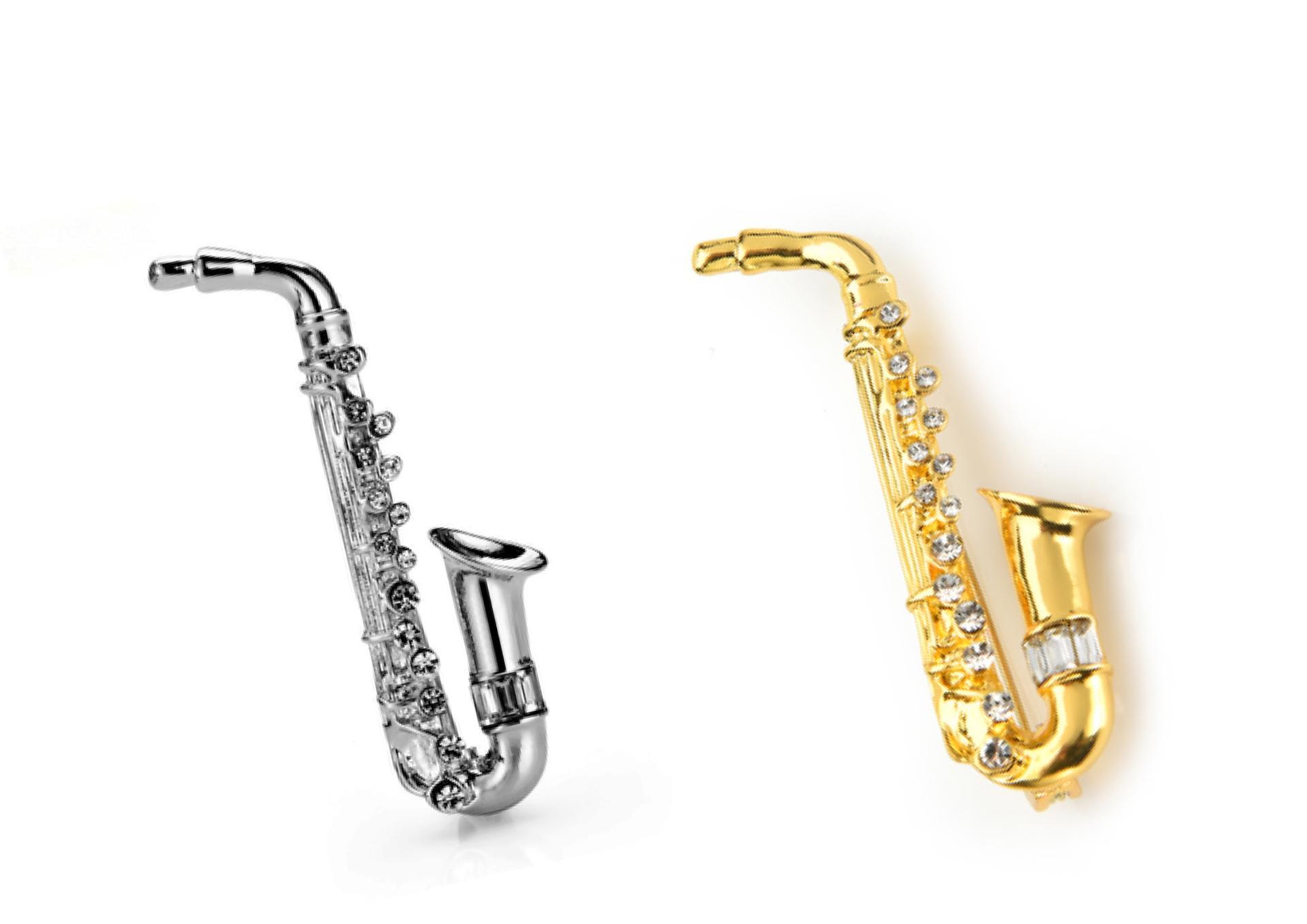 Statement Saxophone Crystal Brooch