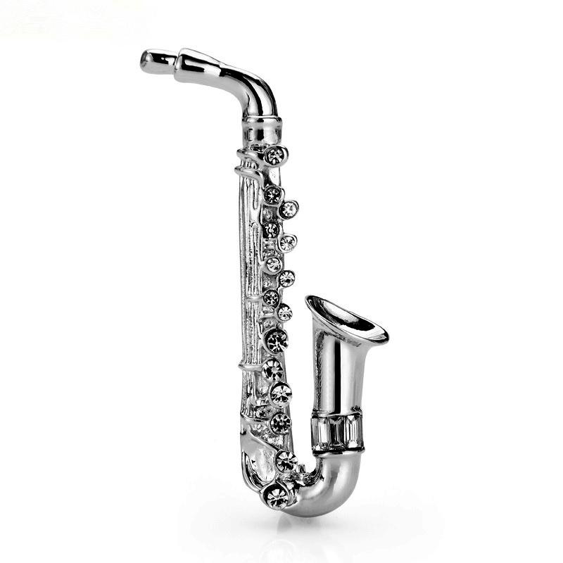Statement Saxophone Crystal Brooch 