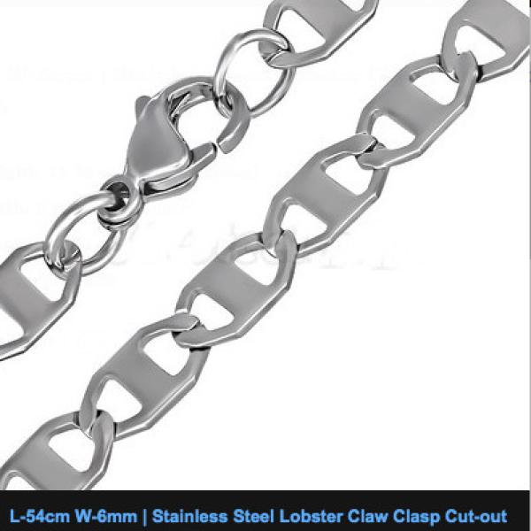 Stainless Steel Lobster Claw Clasp Cut-out Flat Oval Link Chain