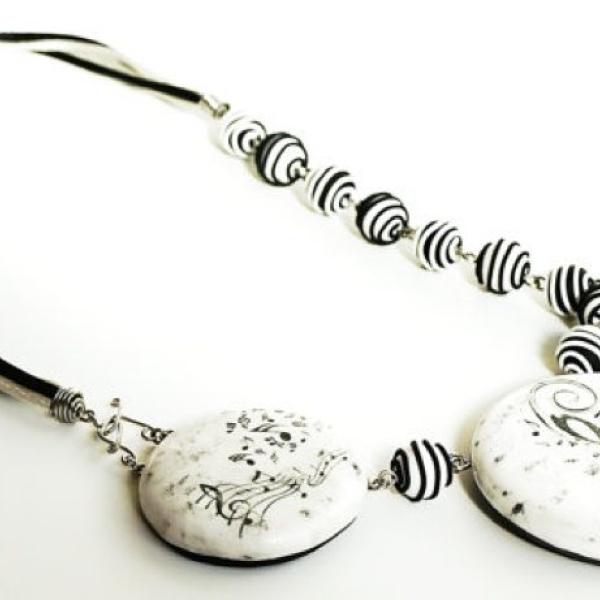 Music Necklace in Clay. Black and White.