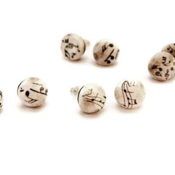 Black and White Clay Stud Music Earrings