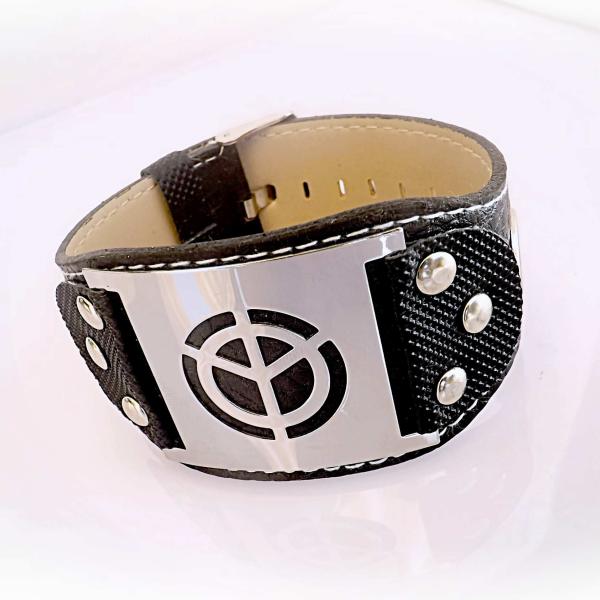 Belt Buckle Bracelet w/ Stainless Steel Cut-out Peace Sign Watch-Style