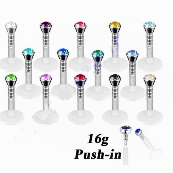 Crystal Bioplast Flexible Labret Piercing Stud Jewelry 16g