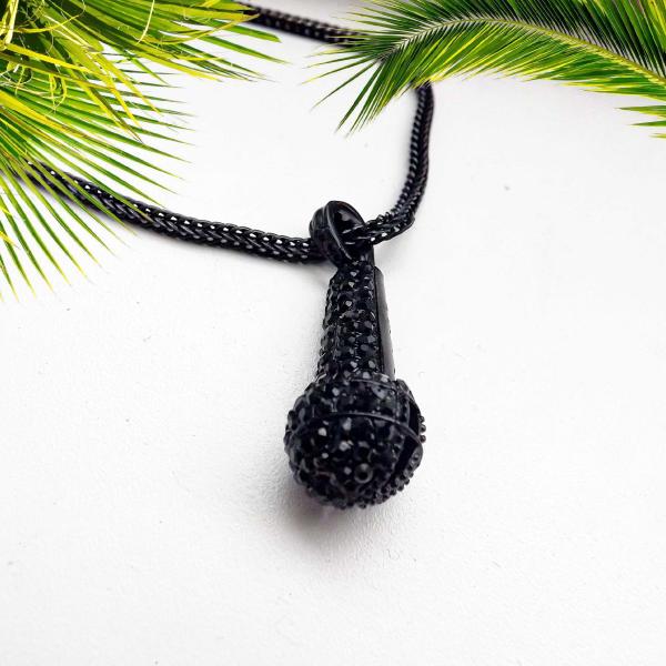 Hip Hop Rapper Iced Out Microphone Pendant In Black