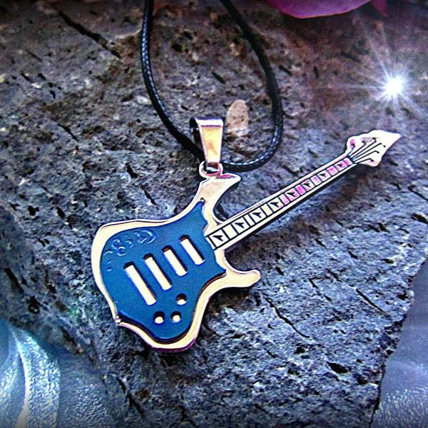 Blue Electric Guitar Pendant Stainless Steel