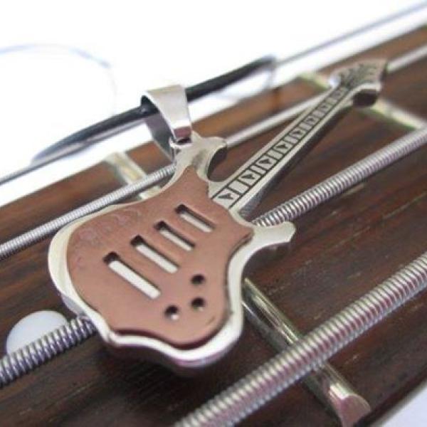 Bronze 2 tone guitar pendant on thin leather cord