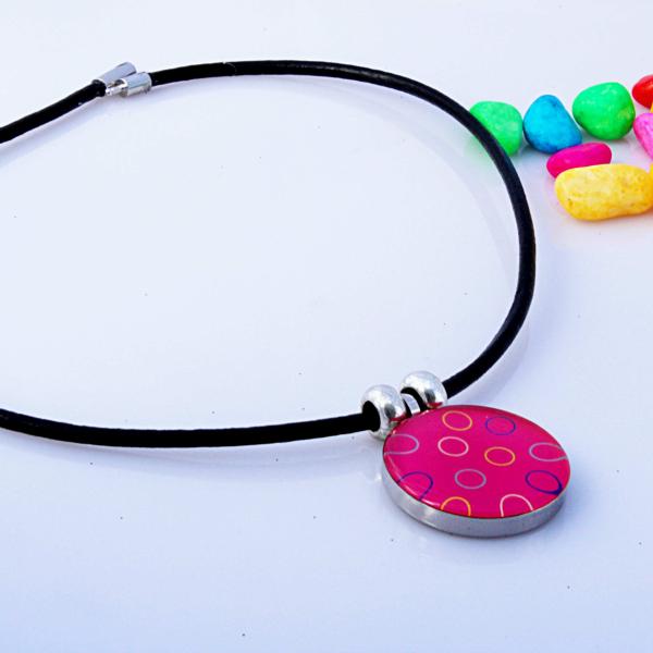 "Circle Of Life" Stainless Steel  Pendant in bubblegum pink