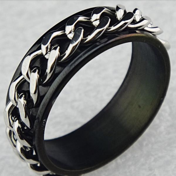 Stainless Steel Black Chain Mens Spinner Rings