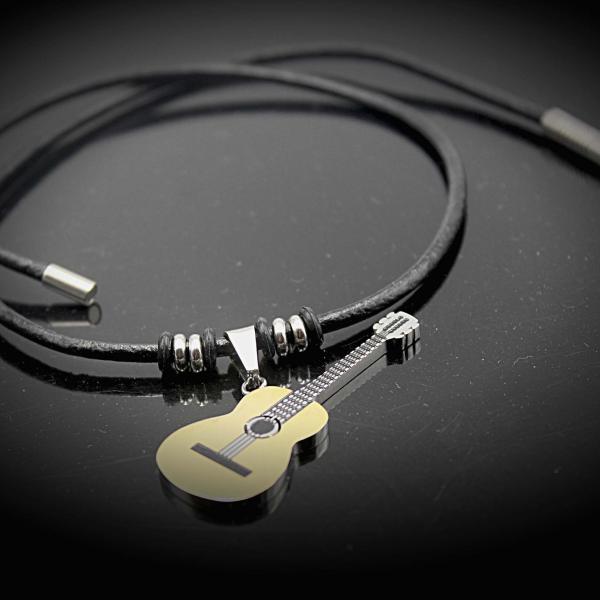 Acoustic Guitar 2 Tone Titanium &  Leather Choker