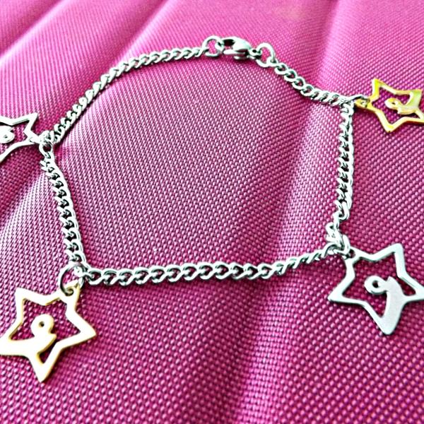 Stainless Steel 2-tone Star Comet Charm Link Chain Bracelet/ Anklet