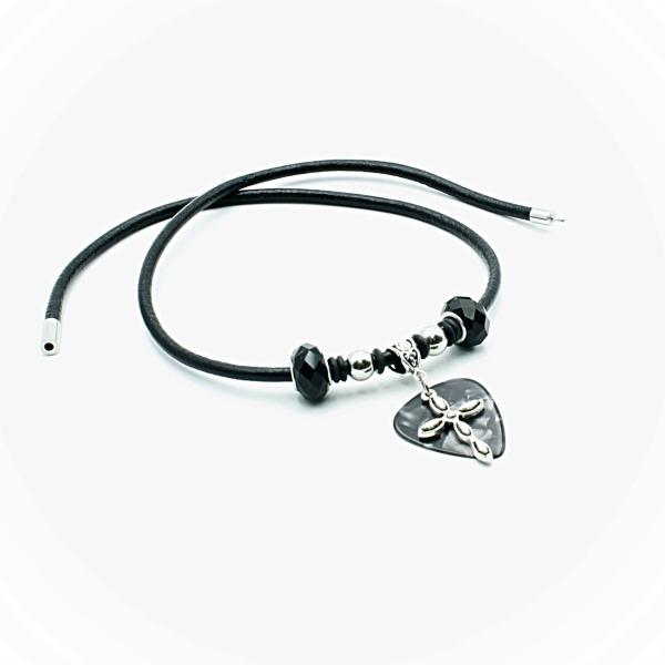 Guitar Pick Necklace With Cross - Genuine Leather -Premier Collection