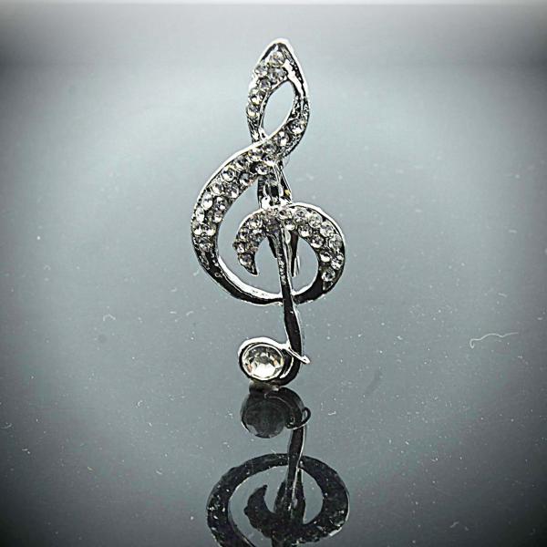 Music G Clef Brooch With Crystal Stones