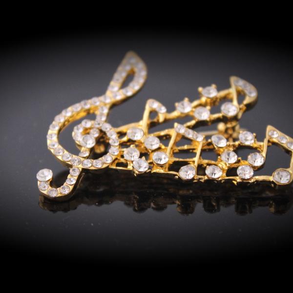 Music Note and Clef Brooch with Austrian Crystals