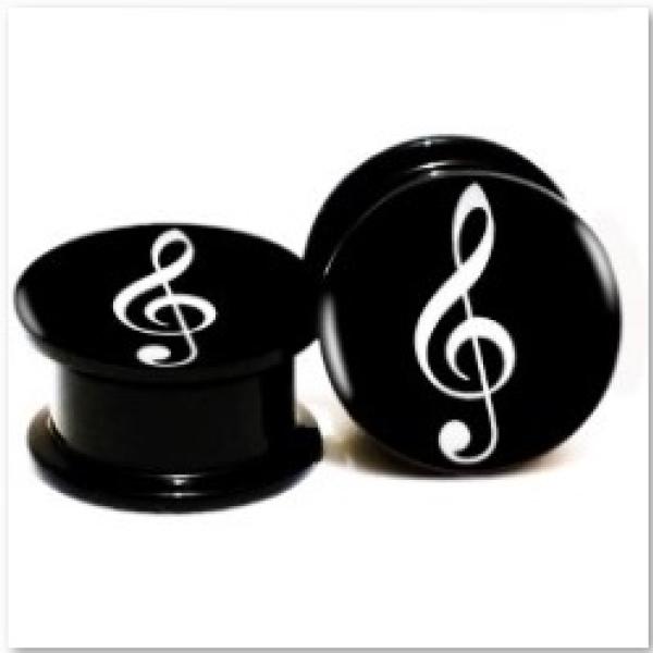 Music Note Acrylic Ear Plug Flesh Tunnel Expander - Black & White Treble Clef