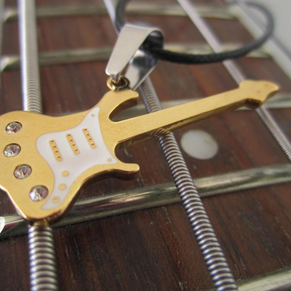 Gold Guitar Pendant  with White Scratch Plate
