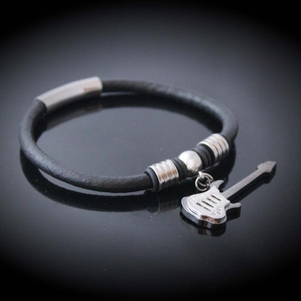 Guitar Dangle Leather & Steel Bracelet - Customisable