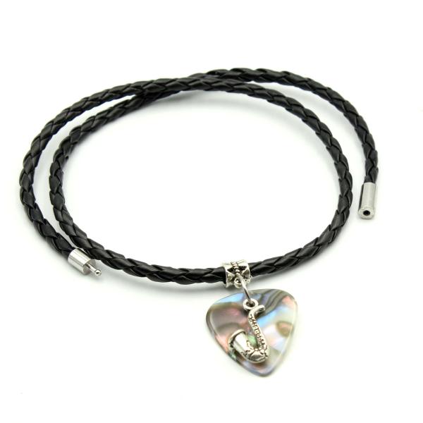 Saxophone Choker Necklace on Seashell Guitar Pick