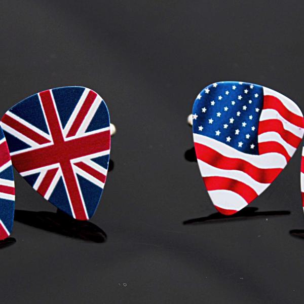 Guitar Pick Cufflinks - British Flag & American Flag - Patriotic Cufflinks