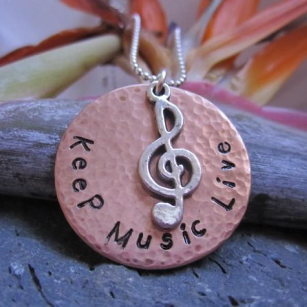 Keep Music Live - Hammered and Distressed Bronze Pendant