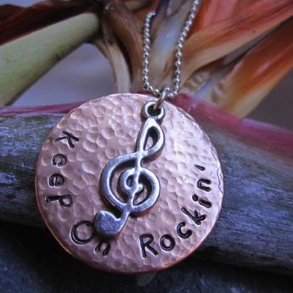 Keep On Rockin' - Hammered and Distressed Bronze Pendant