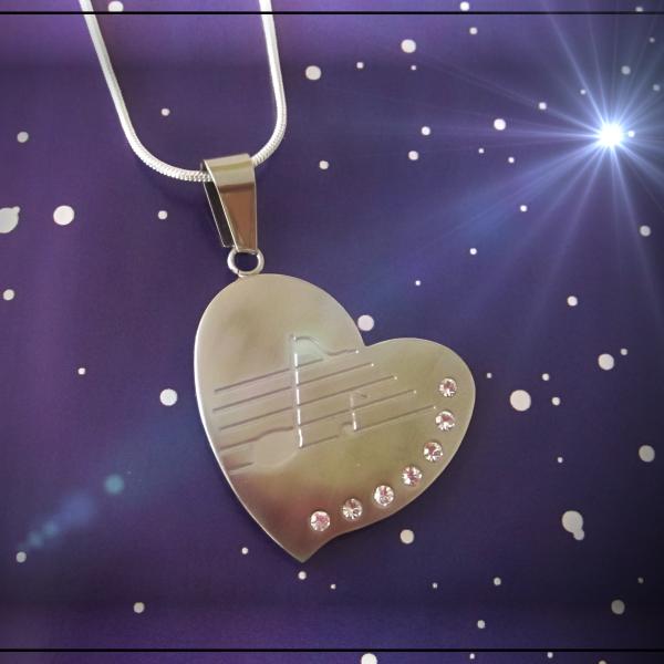 Valentines Heart Pendant in Stainless Steel with Music Note