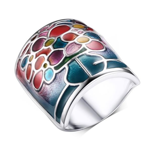 Coloured Enamel Geometric Statement Ring