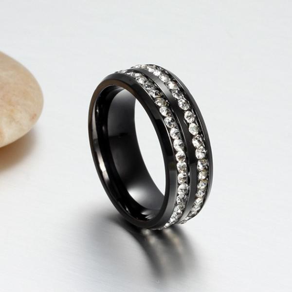 Black Titanium Ring with Double Row Of Crystals