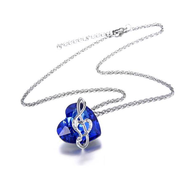 Blue Heart Crystal Music Note Necklace