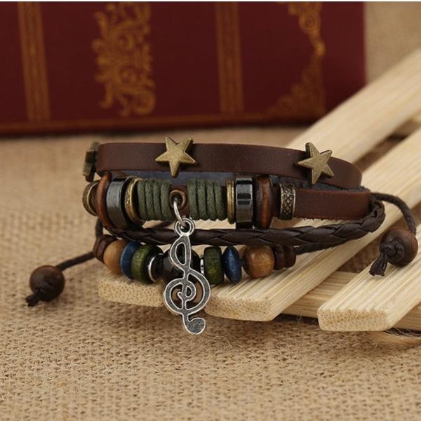 Vintage Leather Retro Beaded Music Bracelet