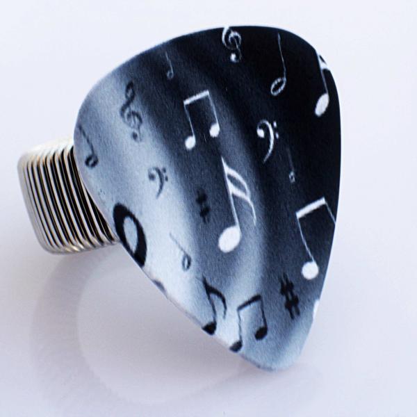 Music Note Guitar Pick Ring - "Night & Day Notes" Design