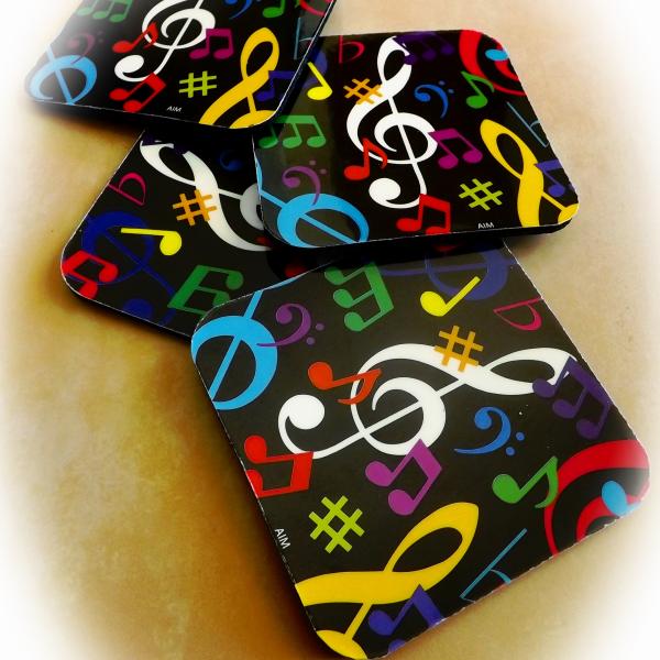 Music Themed Coasters - Colourful Set of 4