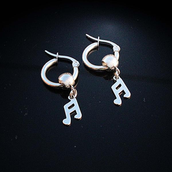 Music Note Dangle Earrings In Stainless Steel  With Lever Back