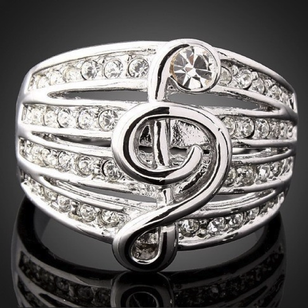 Musical Note Ring with Austria Crystals