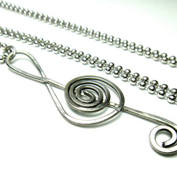 Treble Clef Stainless Steel, wrapped, hammered and polished by hand