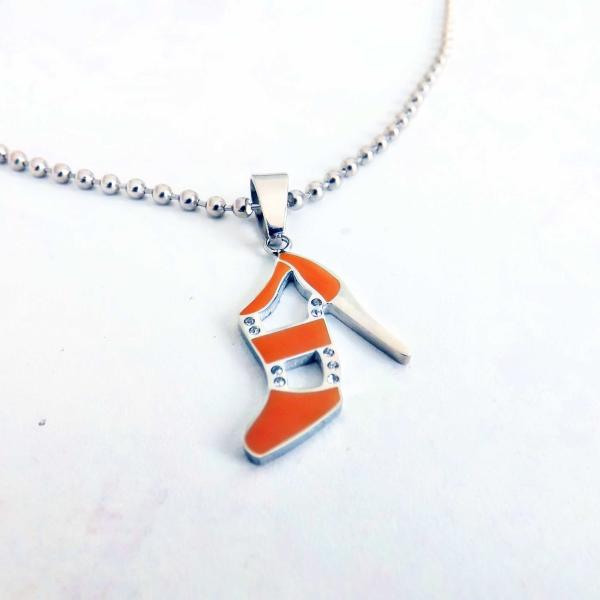 Orange High Heel Lady Shoe Pendant in Enamelled Stainless Steel